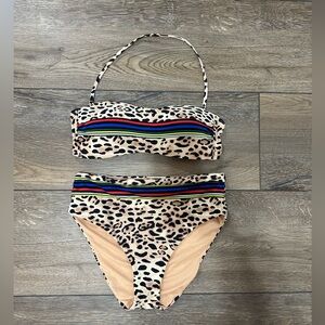 Gianni Bini cheetah bikini with color striped size medium